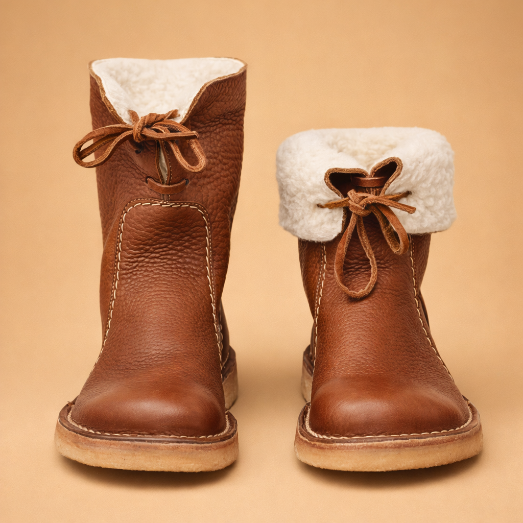 Women's lace-up ankle boots with plush cuff and flat sole