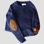 Men's crew neck jumper with contrast elbow patches