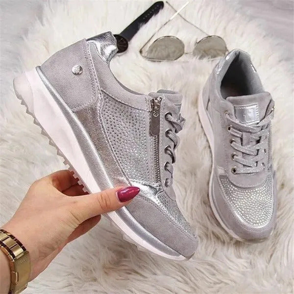 Women's lace-up sneakers with side zipper and textured sole