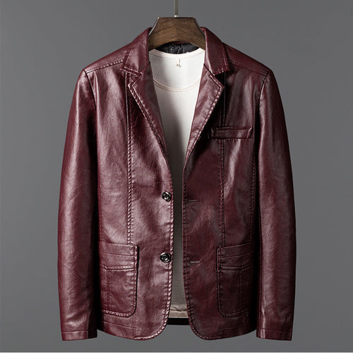Men's structured blazer jacket with notched lapels, long sleeves and front patch pockets