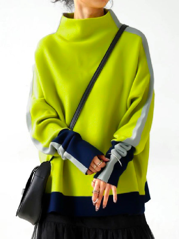 Women's colour-block high neck sweatshirt with long sleeves and contrast panels