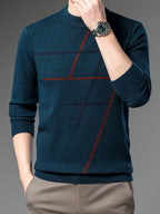 Men's geometric pattern crew-neck jumper with long sleeves