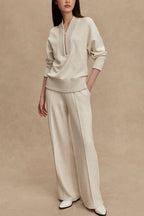 Women's ribbed half-zip sweatshirt and wide-leg trousers set