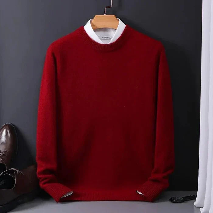 Men's plain crew neck sweater with long sleeves and ribbed trims