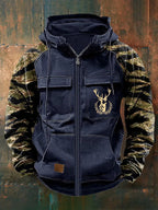 Men's camouflage sleeve zip hoodie with hood and utility pockets