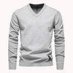 Men's long-sleeve V-neck sweater with ribbed trims