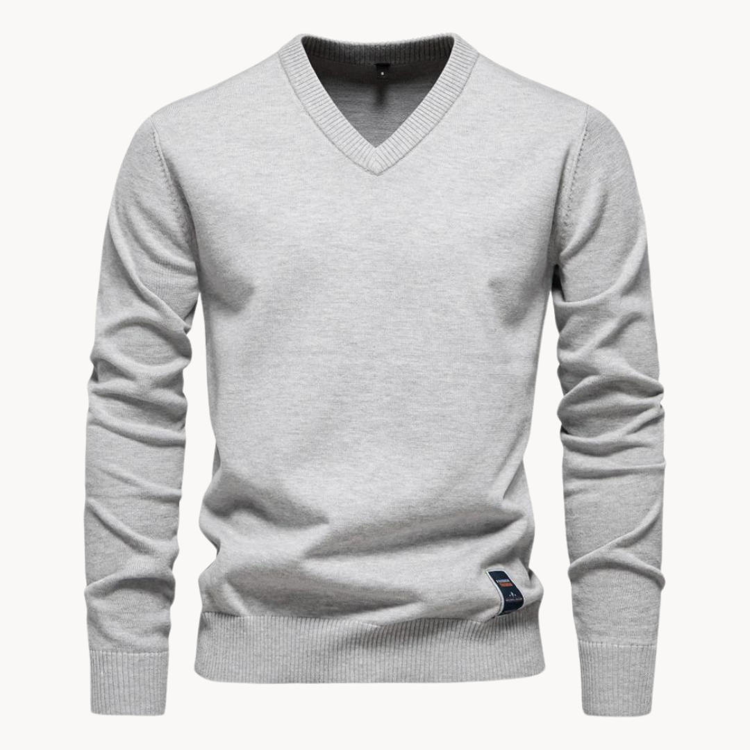 Men's long-sleeve V-neck sweater with ribbed trims
