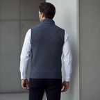 Men's knitted zip-front vest with high collar and pockets