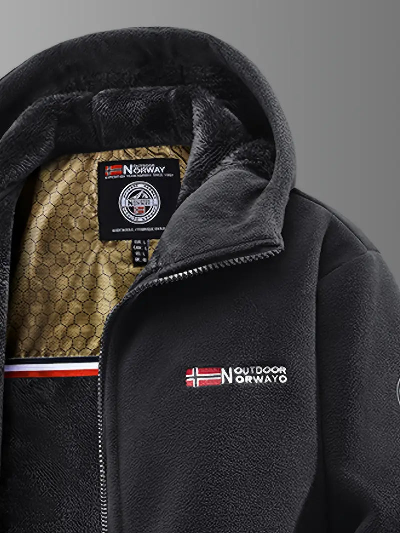 Men's hooded fleece jacket with full zip, long sleeves and front pockets