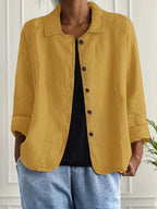 Women's collared shirt-style cardigan with button front and long sleeves