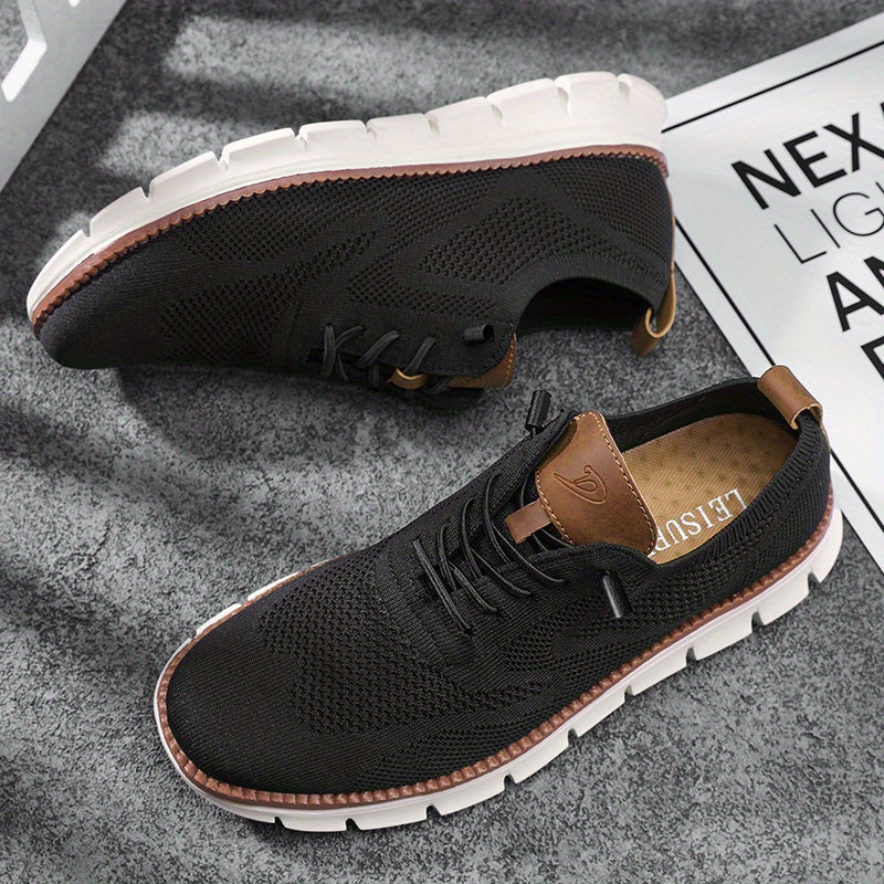 Unisex textured knit sneakers with lace-up front and white ridged sole