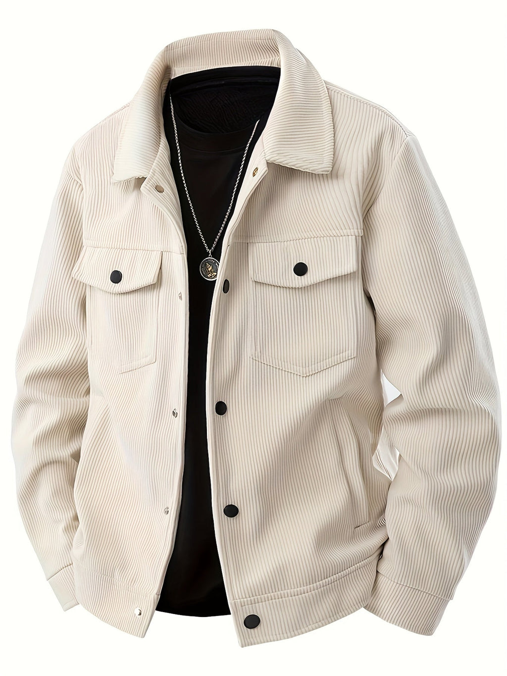 Men's ribbed corduroy jacket with collar, button front and four pockets