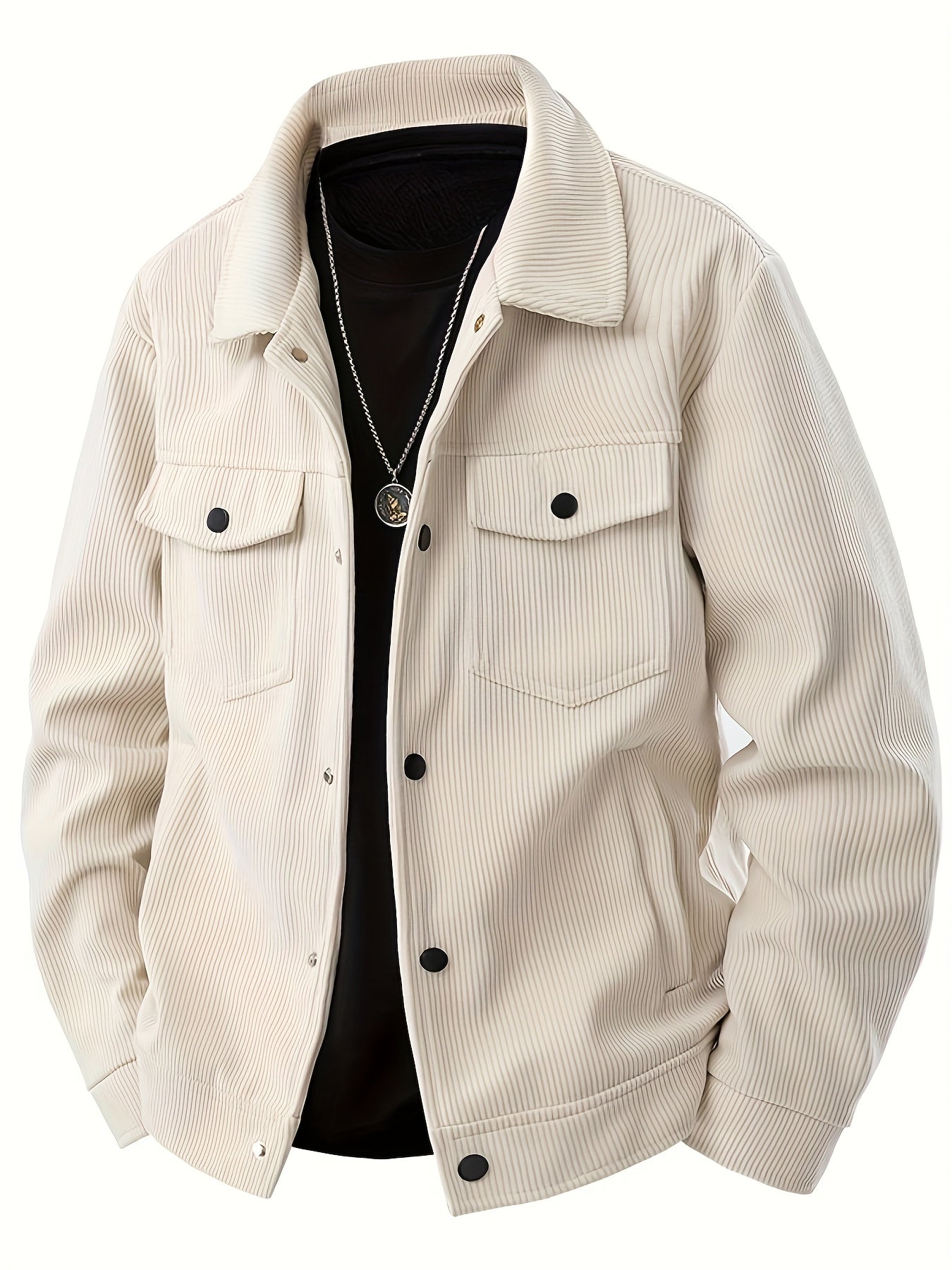 Men's ribbed corduroy jacket with collar, button front and four pockets