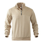 Men's quarter-zip jumper with stand collar and vertical cable-knit panels