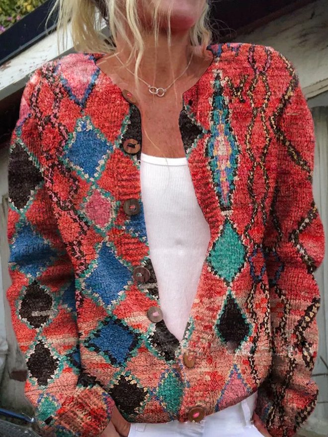 Women's floral button-front vest with long sleeves