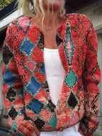 Women's floral button-front vest with long sleeves