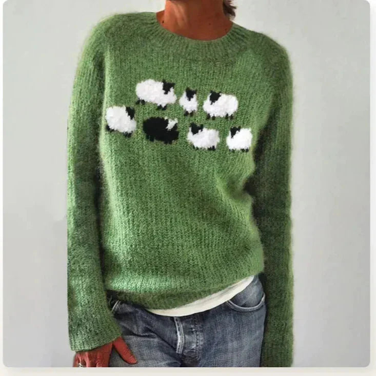 Women's multicolour striped Nordic-style sweater with boat neckline