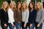 Women's plain fine-knit V-neck jumper with long sleeves and gold-tone cuff buttons