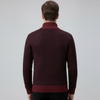 Men's diamond pattern zip-front sweater with stand collar