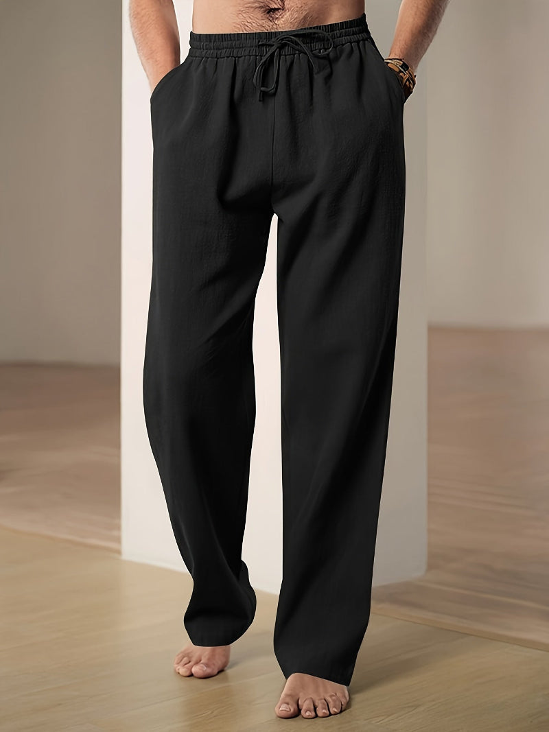 Men's casual trousers with elastic waist and front drawstring