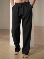 Men's casual trousers with elastic waist and front drawstring