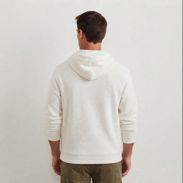 Men's Striped Henley Hoodie, Long Sleeves, Kangaroo Pocket
