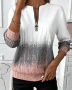 Women's pink gradient sweatshirt with mock neck and half-zip fastening