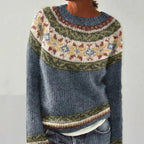 Women's multicolour striped Nordic-style sweater with boat neckline