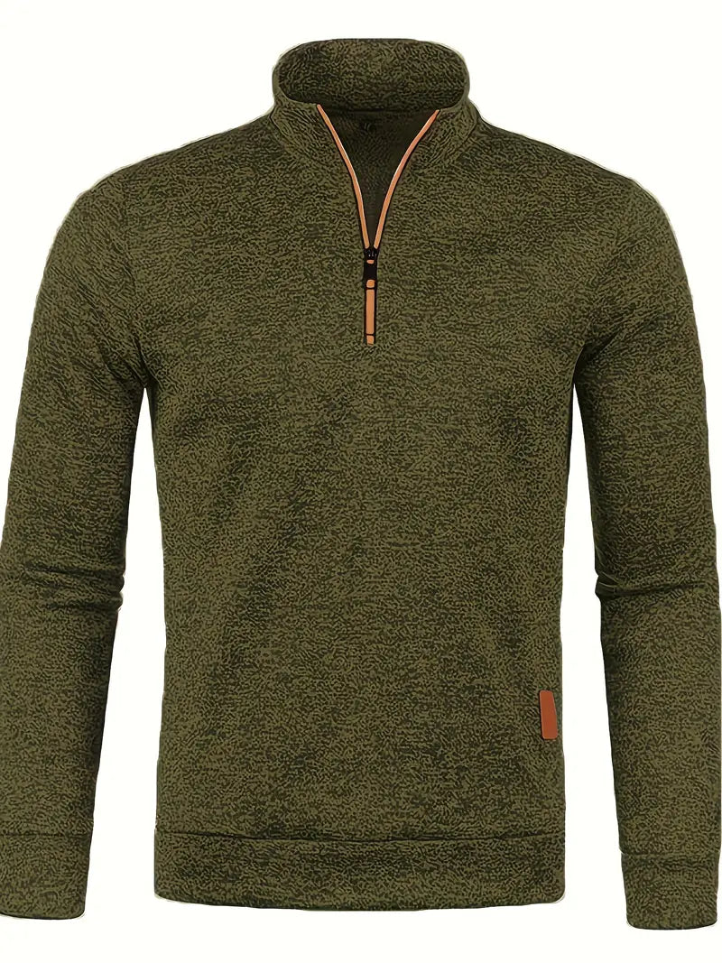 Men's textured half-zip jumper with stand collar and long sleeves