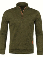 Men's textured half-zip jumper with stand collar and long sleeves