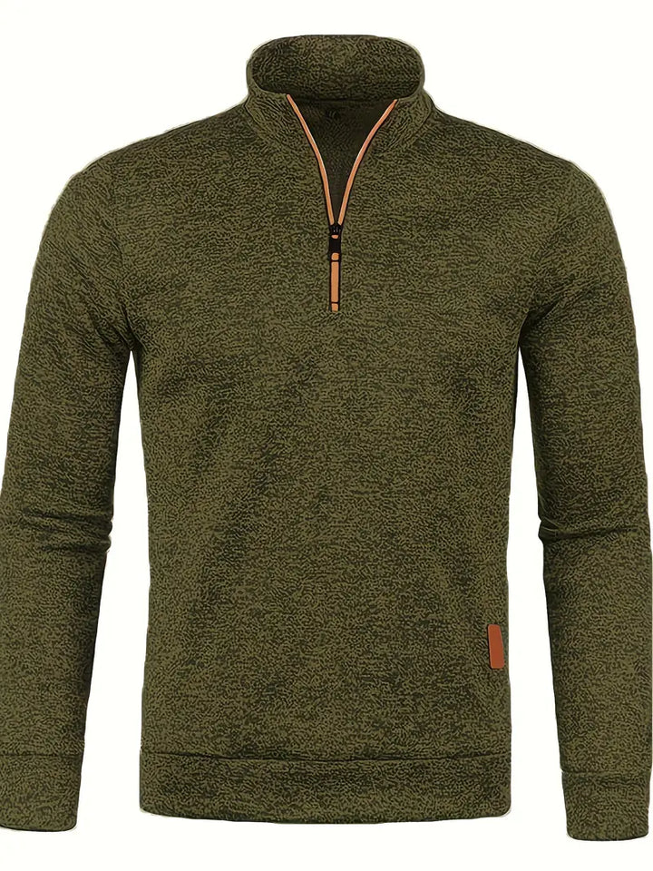 Men's textured half-zip jumper with stand collar and long sleeves