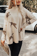 Women's relaxed leopard print sweatshirt with side slits