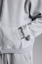 Unisex grey zip front hoodie with hood and pockets