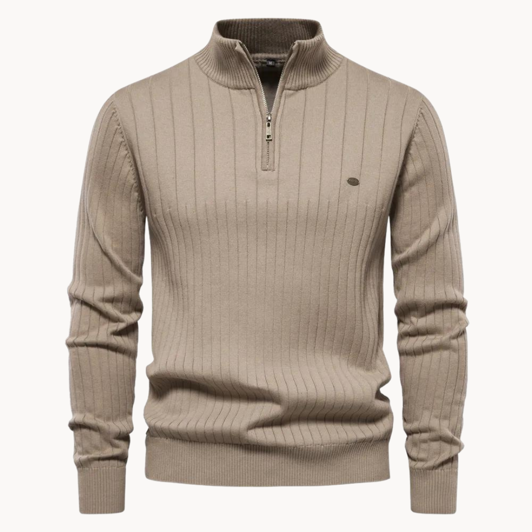Men's ribbed quarter-zip jumper with a mock neck