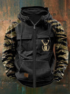 Men's camouflage sleeve zip hoodie with hood and utility pockets