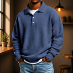 Men's textured long-sleeve polo knit sweater with button placket
