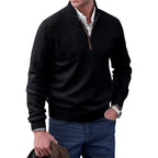 Men's quarter-zip knitted sweater with mock neck and ribbed trims