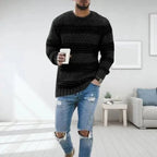 Men's striped knit sweater with crew neckline and long sleeves