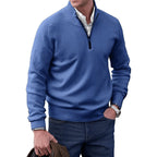 Men's quarter-zip knitted sweater with mock neck and ribbed trims