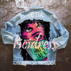 Denim jacket with colourful graphic back print
