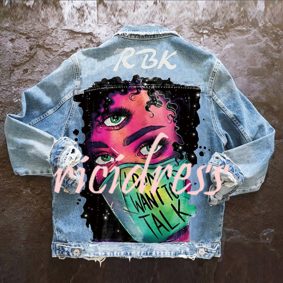 Denim jacket with colourful graphic back print