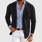 Men's tailored blazer with notched lapels, long sleeves, buttons and patch pockets