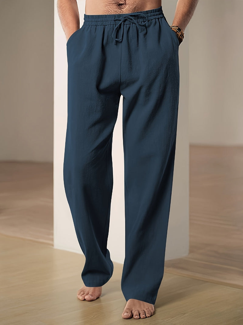 Men's casual trousers with elastic waist and front drawstring