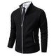 Men's textured zip cardigan with hooded collar and ribbed trims