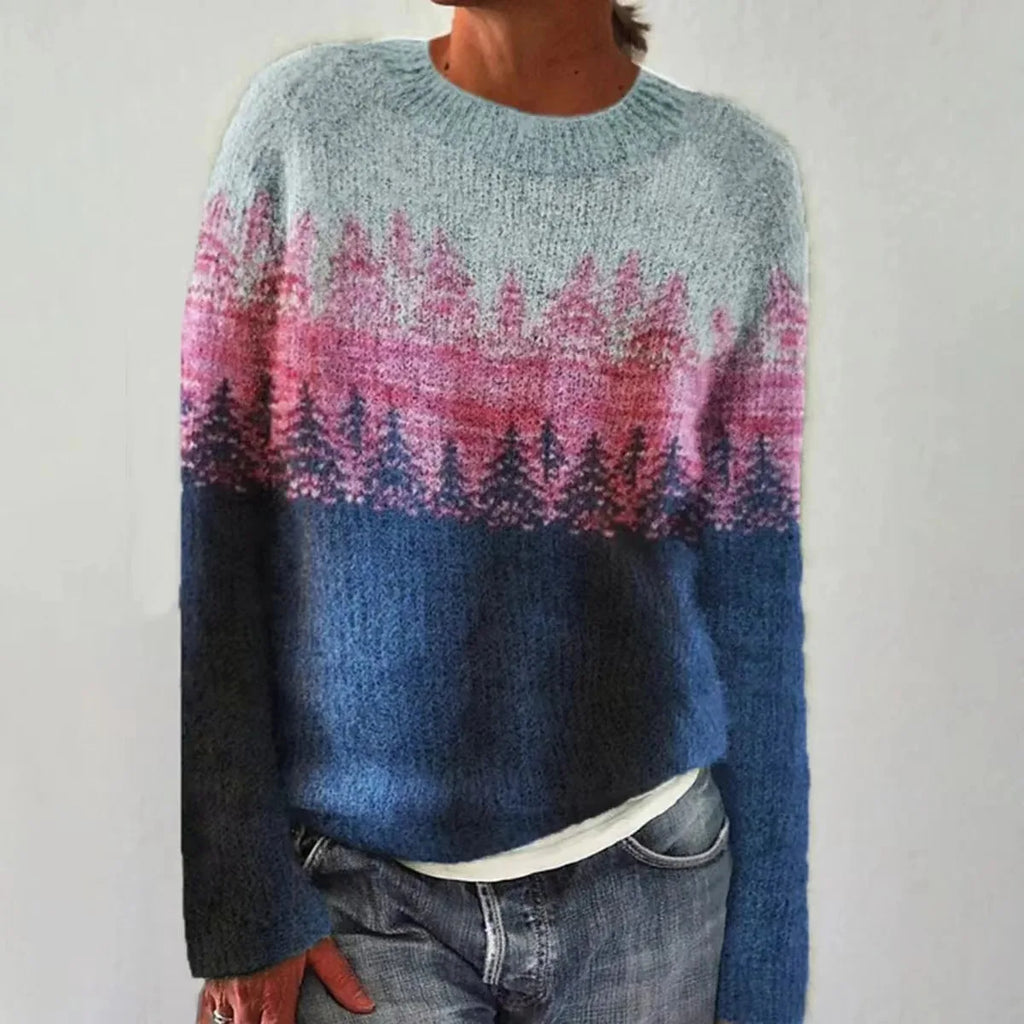 Women's multicolour striped Nordic-style sweater with boat neckline