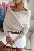 Women's off-shoulder knit poncho sweater with long sleeves