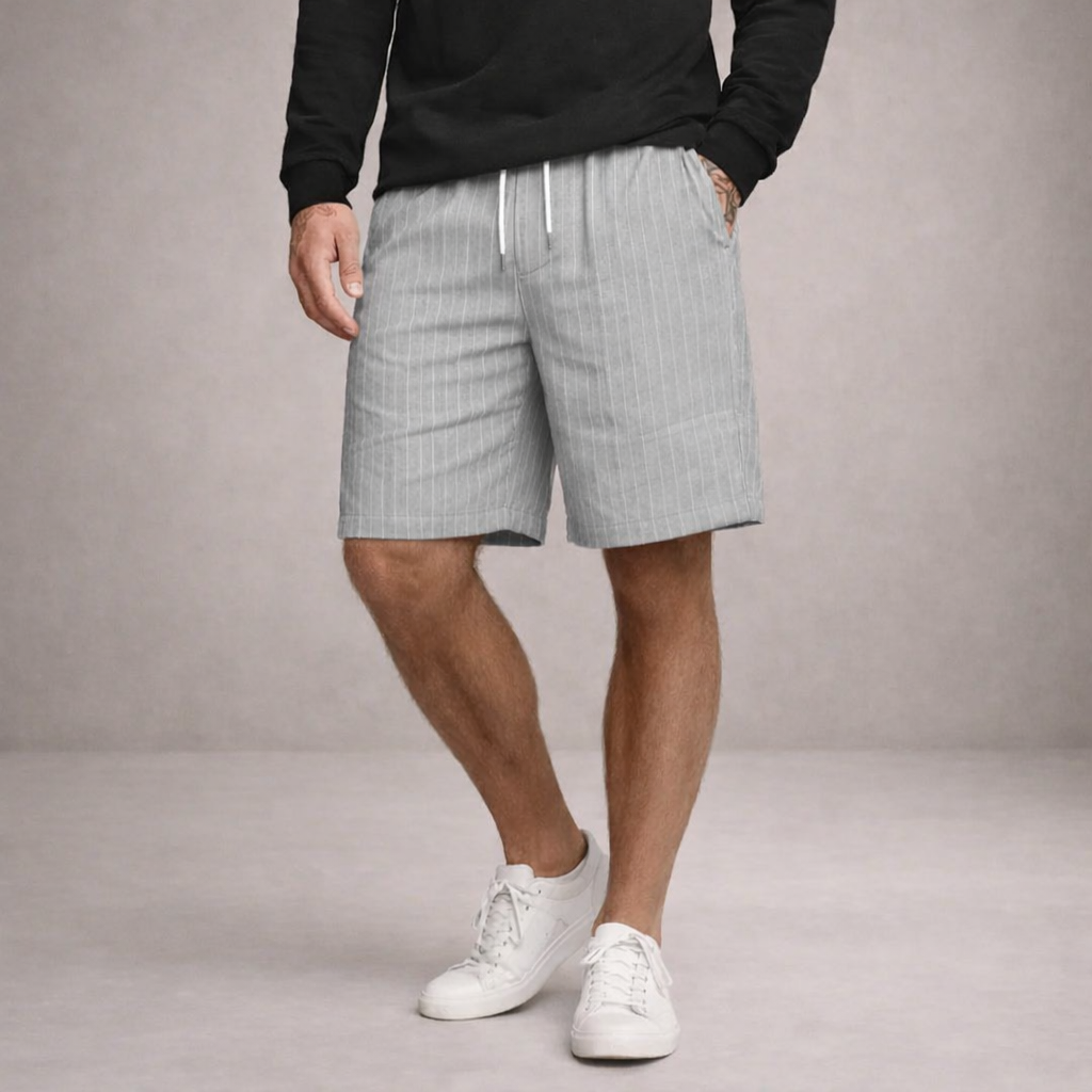 Men's vertical striped shorts with drawstring waist