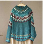 Women's multicolour Fair Isle crew neck sweater with long sleeves