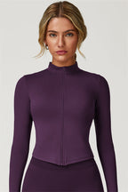 Women's fitted cropped jacket with high collar and front zip