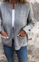 Women's knitted zip jacket with stand collar and front pockets
